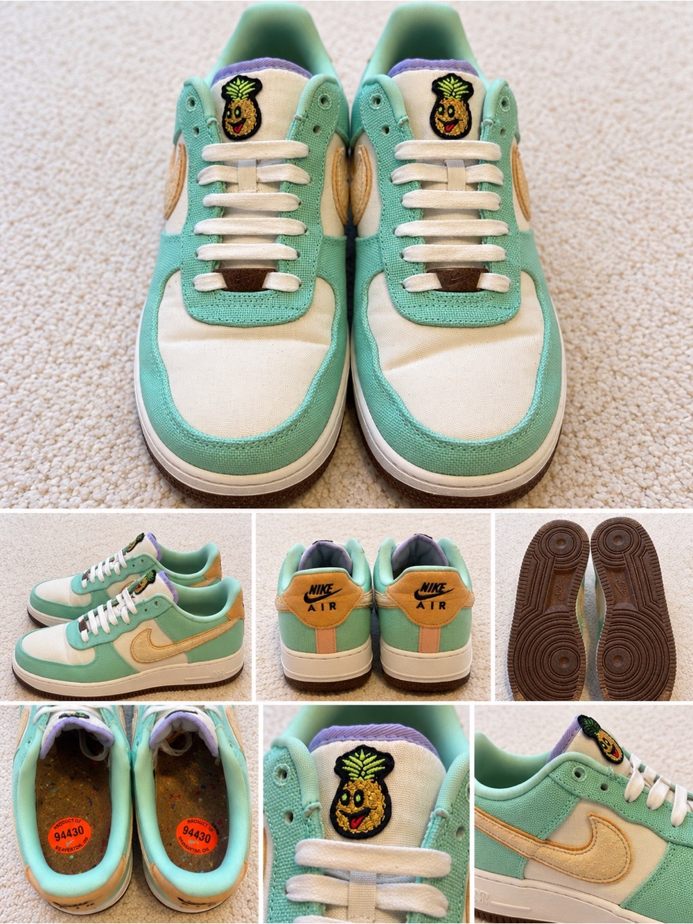 Nike Low-Top Sneakers in Aqua, Cream & Tan with Pineapple Patch